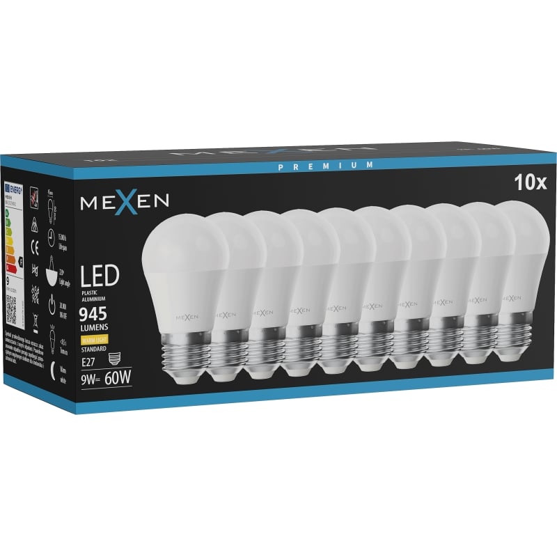 Mexen Nova 10x Ampoule LED E27, G45, 9W, Chaude - 3000K, 945 lm - L101-E27-0930-01x10