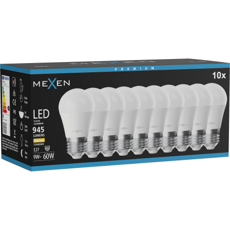 Mexen Nova 10x Ampoule LED E27, G45, 9W, Chaude - 3000K, 945 lm - L101-E27-0930-01x10