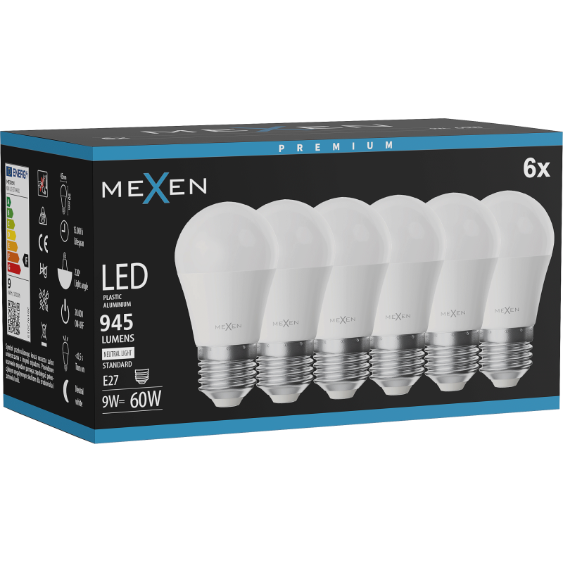 Mexen Nova 6x Ampoule LED E27, G45, 9W, Neutre - 4000K, 945 lm - L101-E27-0940-01x06