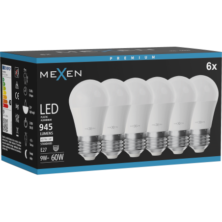 Mexen Nova 6x Ampoule LED E27, G45, 9W, Neutre - 4000K, 945 lm - L101-E27-0940-01x06