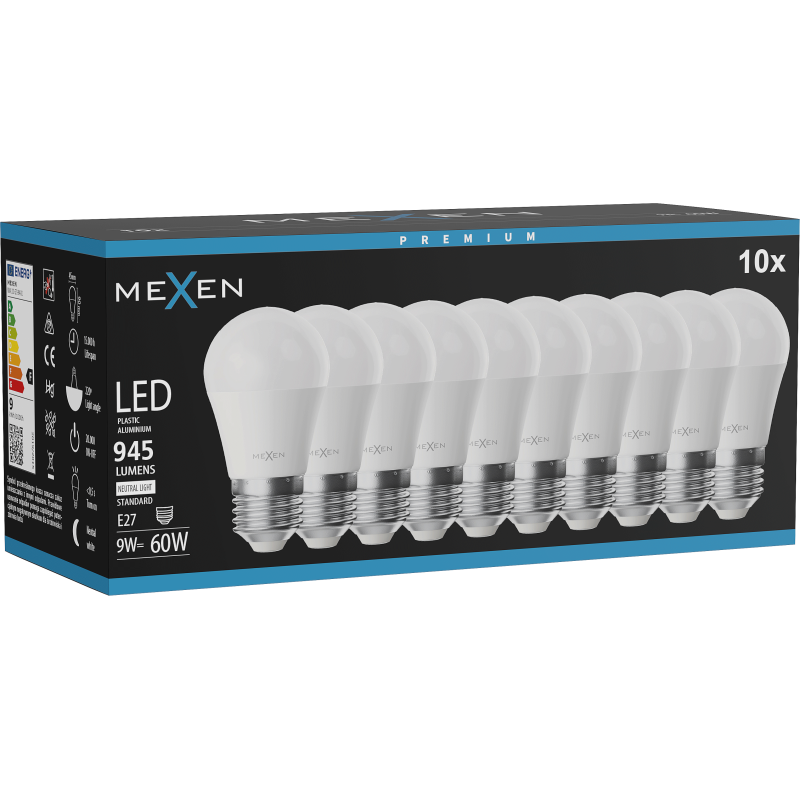 Mexen Nova 10x Ampoule LED E27, G45, 9W, Neutre - 4000K, 945 lm - L101-E27-0940-01x10