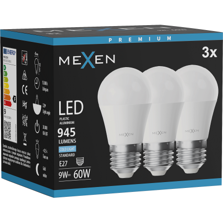 Mexen Nova 3x ampoule LED E27, G45, 9W, Froid - 6500K, 945 lm - L101-E27-0965-01x03