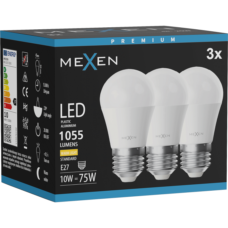 Mexen Nova 3x Ampoule LED E27, G45, 10W, Chaude - 3000K, 1055 lm - L101-E27-1030-01x03
