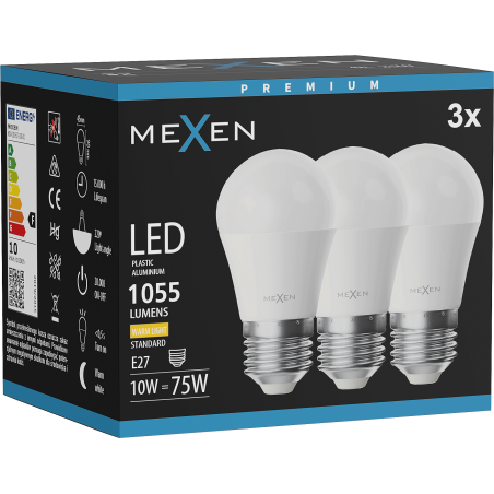 Mexen Nova 3x Ampoule LED E27, G45, 10W, Chaude - 3000K, 1055 lm - L101-E27-1030-01x03