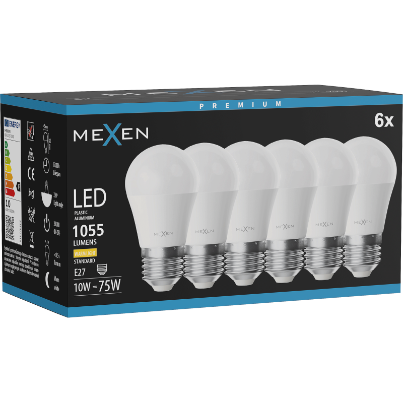 Mexen Nova 6x Ampoule LED E27, G45, 10W, Chaude - 3000K, 1055 lm - L101-E27-1030-01x06
