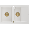 Mexen Gaspar évier en granit à 1,5 cuvette avec égouttoir 737 x 475 mm, Blanc, siphon Or - 6507731505-20-G