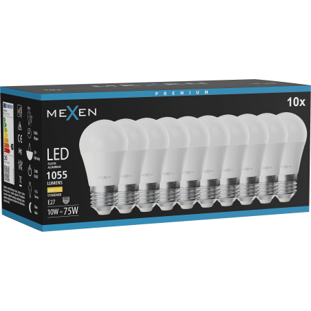 Mexen Nova 10x Ampoule LED E27, G45, 10W, Chaude - 3000K, 1055 lm - L101-E27-1030-01x10