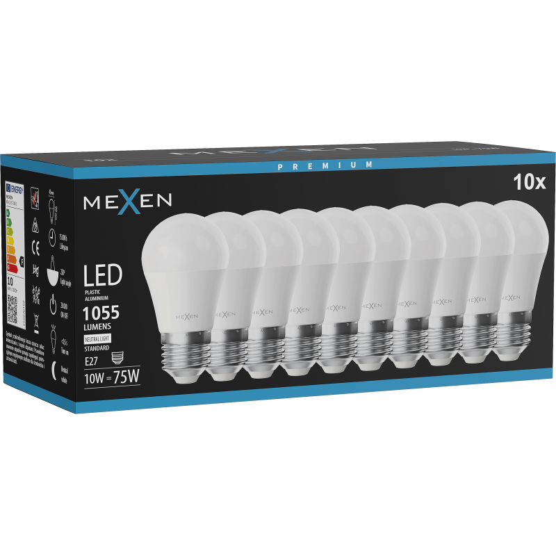 Mexen Nova 10x Ampoule LED E27, G45, 10W, Neutre - 4000K, 1055 lm - L101-E27-1040-01x10