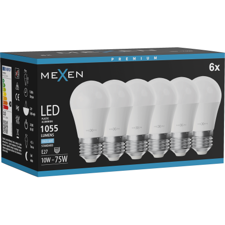 Mexen Nova 6x Ampoule LED E27, G45, 10W, Froid - 6500K, 1055 lm - L101-E27-1065-01x06