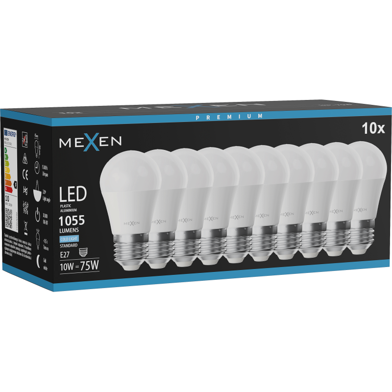 Mexen Nova 10x Ampoule LED E27, G45, 10W, Froid - 6500K, 1055 lm - L101-E27-1065-01x10