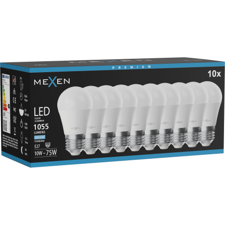 Mexen Nova 10x Ampoule LED E27, G45, 10W, Froid - 6500K, 1055 lm - L101-E27-1065-01x10