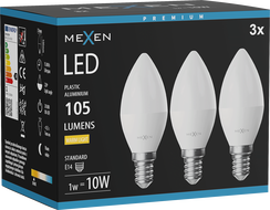 Mexen Nova 3x Ampoule LED E14, C37, 1W, Chaude - 3000K, 105 lm - L102-E14-0130-01x03
