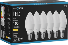 Mexen Nova 6x Ampoule LED E14, C37, 1W, Chaude - 3000K, 105 lm - L102-E14-0130-01x06