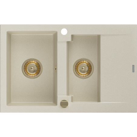 Mexen Gaspar évier en granit à 1,5 cuvette avec égouttoir 737 x 475 mm, Beige, siphon Or - 6507731505-69-G