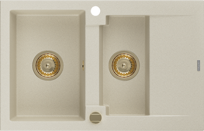 Mexen Gaspar évier en granit à 1,5 cuvette avec égouttoir 737 x 475 mm, Beige, siphon Or - 6507731505-69-G