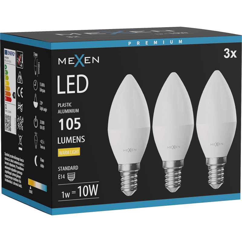Mexen Nova 3x Ampoule LED E14, C37, 1W, Neutre - 4000K, 105 lm - L102-E14-0140-01x03