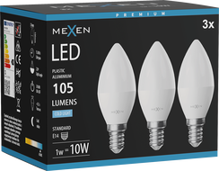 Mexen Nova 3x Ampoule LED E14, C37, 1W, Froid - 6500K, 105 lm - L102-E14-0165-01x03