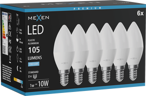 Mexen Nova 6x Ampoule LED E14, C37, 1W, Froide - 6500K, 105 lm - L102-E14-0165-01x06