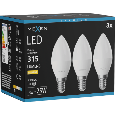 Mexen Nova 3x Ampoule LED E14, C37, 3W, Chaude - 3000K, 315 lm - L102-E14-0330-01x03
