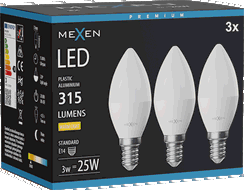 Mexen Nova 3x Ampoule LED E14, C37, 3W, Chaude - 3000K, 315 lm - L102-E14-0330-01x03