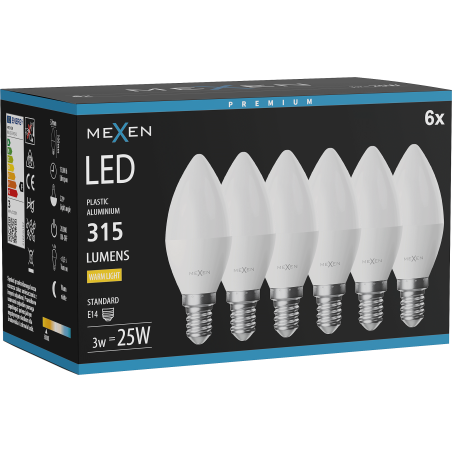Mexen Nova 6x Ampoule LED E14, C37, 3W, Chaude - 3000K, 315 lm - L102-E14-0330-01x06