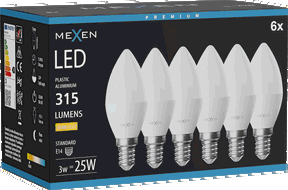 Mexen Nova 6x Ampoule LED E14, C37, 3W, Chaude - 3000K, 315 lm - L102-E14-0330-01x06