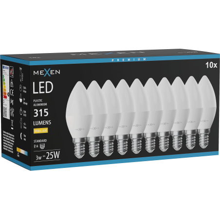 Mexen Nova 10x Ampoule LED E14, C37, 3W, Chaude - 3000K, 315 lm - L102-E14-0330-01x10