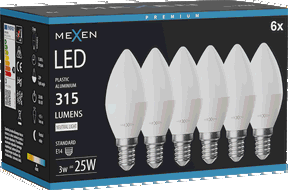 Mexen Nova 6x Ampoule LED E14, C37, 3W, Neutre - 4000K, 315 lm - L102-E14-0340-01x06