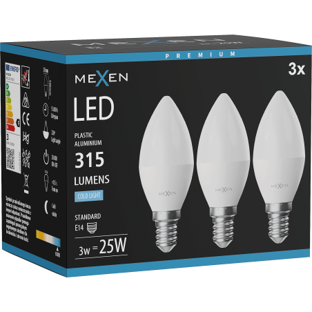 Mexen Nova 3x Ampoule LED E14, C37, 3W, Froid - 6500K, 315 lm - L102-E14-0365-01x03