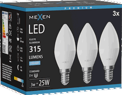 Mexen Nova 3x Ampoule LED E14, C37, 3W, Froid - 6500K, 315 lm - L102-E14-0365-01x03