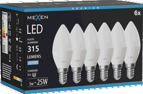 Mexen Nova 6x Ampoule LED E14, C37, 3W, Froide - 6500K, 315 lm - L102-E14-0365-01x06