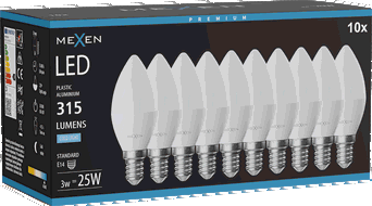 Mexen Nova 10x Ampoule LED E14, C37, 3W, Froid - 6500K, 315 lm - L102-E14-0365-01x10