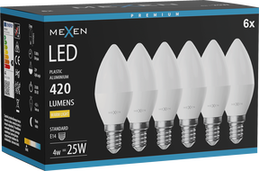 Mexen Nova 6x Ampoule LED E14, C37, 4W, Chaude - 3000K, 420 lm - L102-E14-0430-01x06