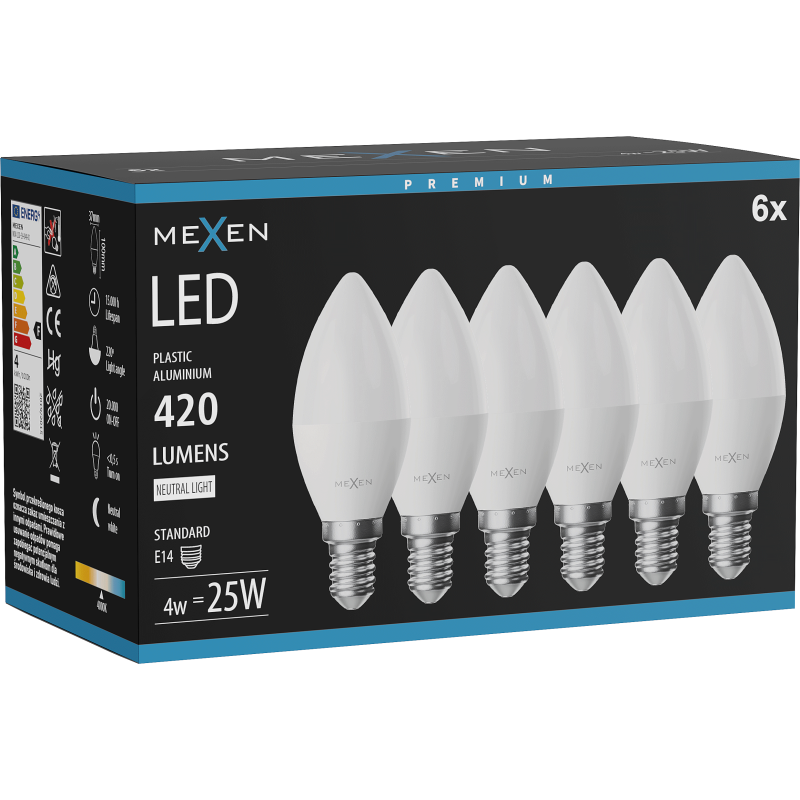 Mexen Nova 6x Ampoule LED E14, C37, 4W, Neutre - 4000K, 420 lm - L102-E14-0440-01x06