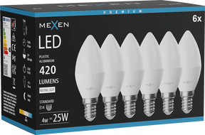 Mexen Nova 6x Ampoule LED E14, C37, 4W, Neutre - 4000K, 420 lm - L102-E14-0440-01x06