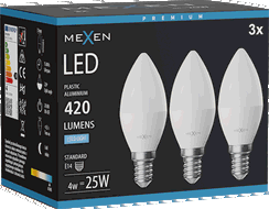 Mexen Nova 3x Ampoule LED E14, C37, 4W, Froid - 6500K, 420 lm - L102-E14-0465-01x03