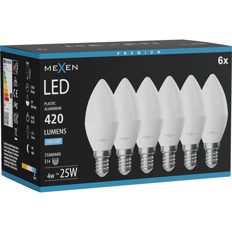 Mexen Nova 6x Ampoule LED E14, C37, 4W, Froid - 6500K, 420 lm - L102-E14-0465-01x06