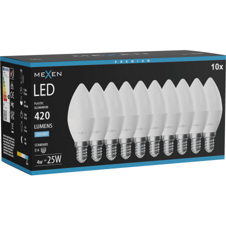 Mexen Nova 10x Ampoule LED E14, C37, 4W, Froid - 6500K, 420 lm - L102-E14-0465-01x10