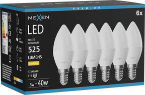 Mexen Nova 6x Ampoule LED E14, C37, 5W, Chaude - 3000K, 525 lm - L102-E14-0530-01x06