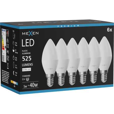 Mexen Nova 6x Ampoule LED E14, C37, 5W, Neutre - 4000K, 525 lm - L102-E14-0540-01x06