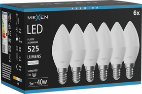 Mexen Nova 6x Ampoule LED E14, C37, 5W, Neutre - 4000K, 525 lm - L102-E14-0540-01x06