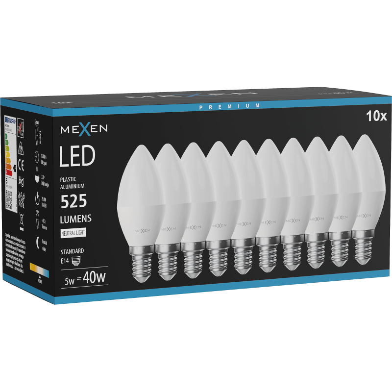 Mexen Nova 10x ampoule LED E14, C37, 5W, Neutre - 4000K, 525 lm - L102-E14-0540-01x10