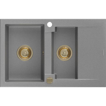 Mexen Gaspar évier en granit 1,5 bac avec égouttoir 737 x 475 mm, gris, siphon doré - 6507731505-71-G