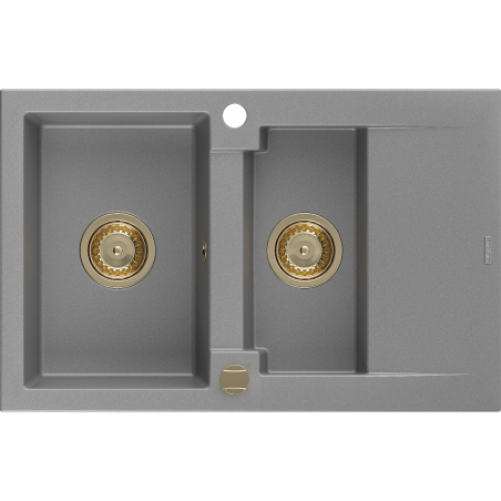 Mexen Gaspar évier en granit à 1,5 cuvette avec égouttoir 737 x 475 mm, Gris, siphon Or - 6507731505-71-G