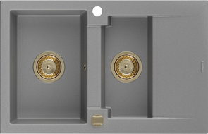 Mexen Gaspar évier en granit à 1,5 cuvette avec égouttoir 737 x 475 mm, Gris, siphon Or - 6507731505-71-G