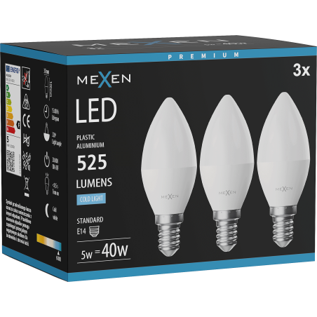 Mexen Nova 3x Ampoule LED E14, C37, 5W, Froid - 6500K, 525 lm - L102-E14-0565-01x03