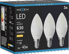 Mexen Nova 3x Ampoule LED E14, C37, 6W, Chaude - 3000K, 630 lm - L102-E14-0630-01x03