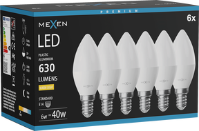 Mexen Nova 6x Ampoule LED E14, C37, 6W, Chaude - 3000K, 630 lm - L102-E14-0630-01x06