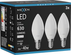 Mexen Nova 3x Ampoule LED E14, C37, 6W, Neutre - 4000K, 630 lm - L102-E14-0640-01x03
