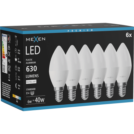 Mexen Nova 6x Ampoule LED E14, C37, 6W, Neutre - 4000K, 630 lm - L102-E14-0640-01x06